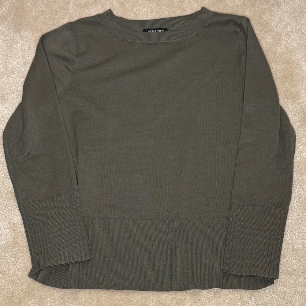 Cable & Gauge Olive Green Tunic Sweater Ribbed Trim Long Sleeve Pullover Size‎ L - Picture 2 of 8